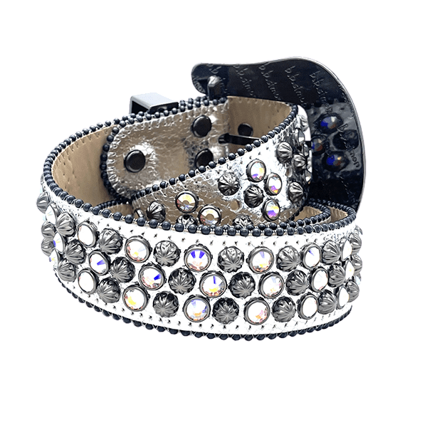 Luxurious B.B. Simon Lavasan Silver Crystal Embellished Genuine Leather Belt