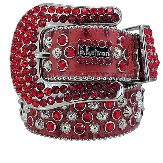 Dazzling B.B. Simon Lavasan Red Crystal Leather Belt, Adjustable Waist Accessory