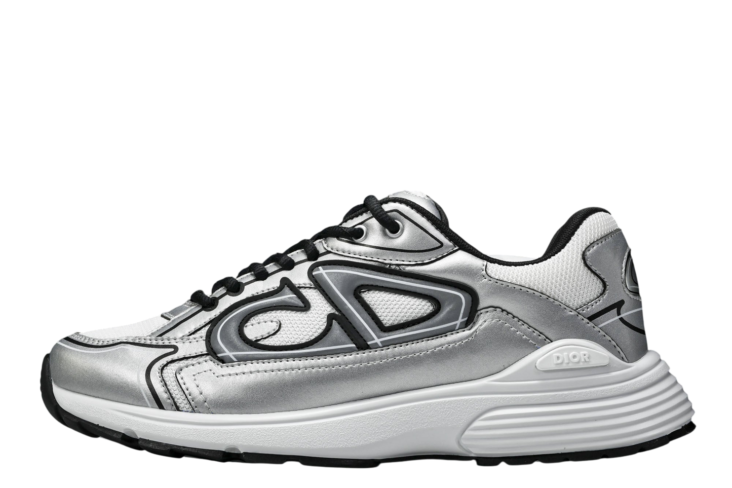 Dior B30 White Mesh Silver-Tone Metallic Calfskin Sneakers - Men's Luxury Streetwear Shoes