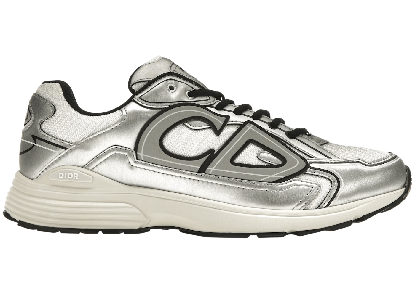 Dior B30 White Mesh Silver-Tone Metallic Calfskin Sneakers - Men's Luxury Streetwear Shoes