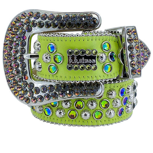 B B Simon Lavasan Light Green Crystal Buckle Fashion Belt Accessory