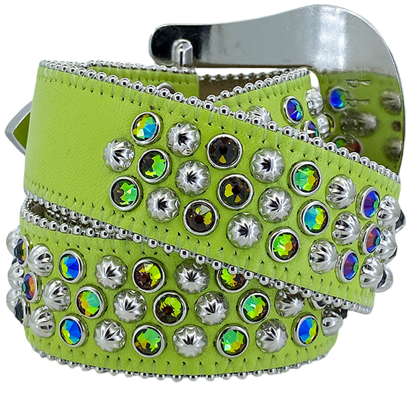 B B Simon Lavasan Light Green Crystal Buckle Fashion Belt Accessory