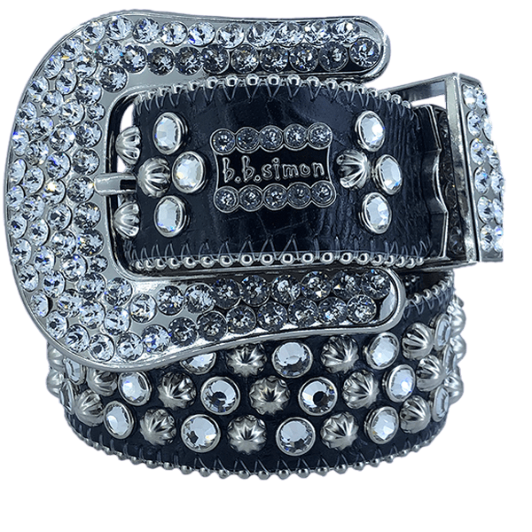 Premium B B Simon Lavasan Black Crystal-Embellished Genuine Leather Belt
